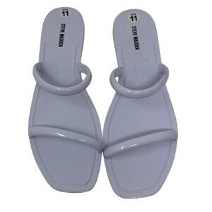 Steve Madden White Pike Double Strap Slip On Slides Flat Sandals size 11